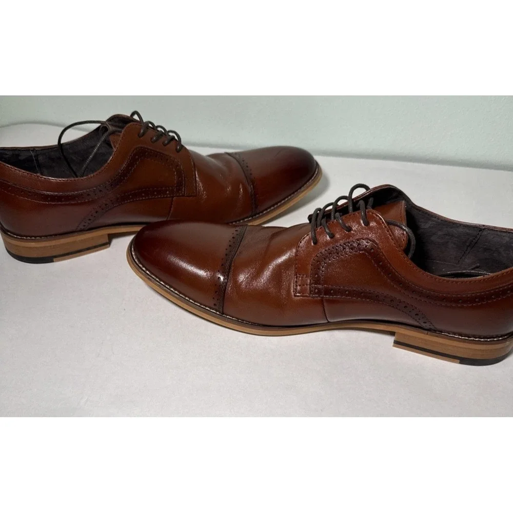 STACY ADAMS Cognac Brown‎ DICKINSON Leather SHOES Oxford Cap Toe LACE UP 10.5